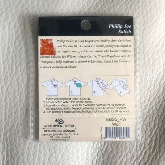 'Wolf' 2.5" Embroidered Patch Indigenous Design by Phillip Joe - Picture 2 of 4